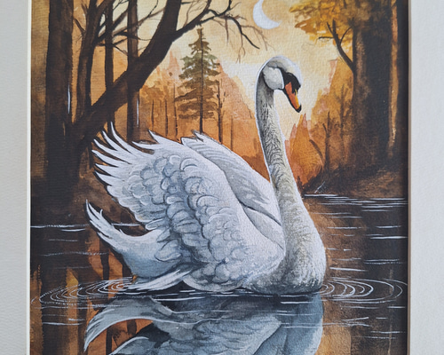 水彩画 夕陽の美しい白鳥 絵画 makochin 通販 19209949｜Creema