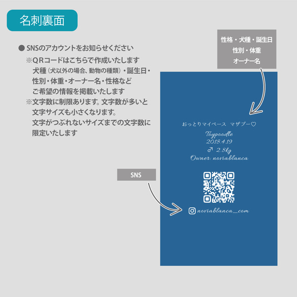 【受注後制作】フォント・背景色を選べる ペット名刺 『両面版』 50枚 ブーゲンビリア 縦 9枚目の画像