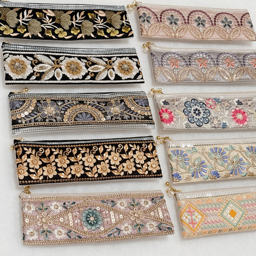キラキラ⭐️　あんぱん＆インド刺繍リボンポーチ インド刺繍リボン フリルポーチ ポーチ kohane＿runrun 通販