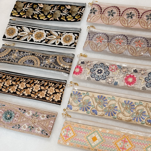 キラキラ⭐️　あんぱん＆インド刺繍リボンポーチ インド刺繍リボン nobinion*handmade_tokyo | インド刺繍リボン
