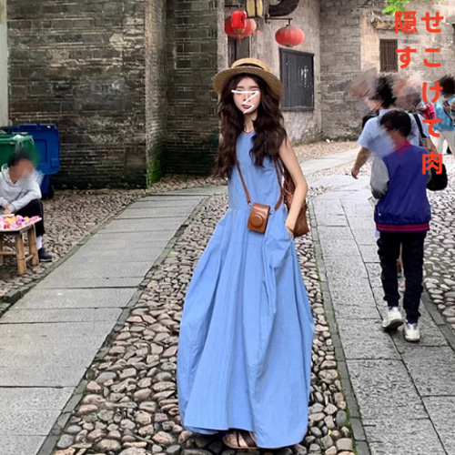 今年は超人気旅行に女装2025夏新型ブルー海辺リゾートビーチワンピース  