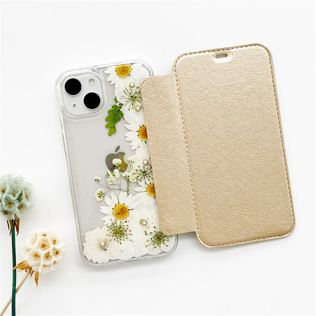 『かすみ草＆千鳥草』押し花ケース 手帳型iPhone17Pro/17Air/17ProMax/16e/GalaxyS26