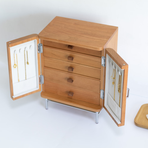 名入れ可】5段大容量ジュエリーボックス｜天然木（ウォールナット