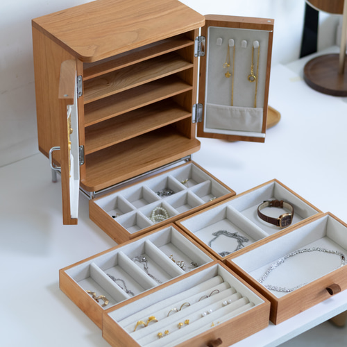 名入れ可】5段大容量ジュエリーボックス｜天然木（ウォールナット