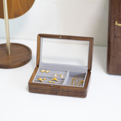 アクセサリーボックス　ウォールナット　レザー加工 ウォールナット アクセサリーケース ジュエリーボックス 5段式 大容量