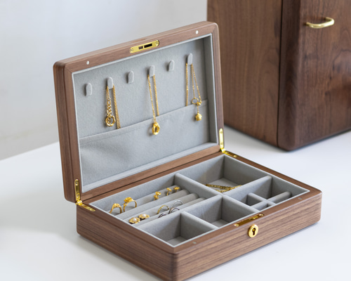 アクセサリーボックス　ウォールナット　レザー加工 アクセサリーボックスウォールナットレザー加工