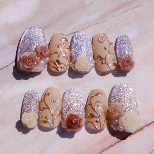 バラの花ネイル（No.8）｜薔薇ネイル｜ウェディングネイル｜ブライダル