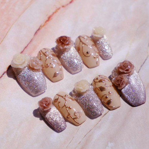 バラの花ネイル（No.8）｜薔薇ネイル｜ウェディングネイル｜ブライダル