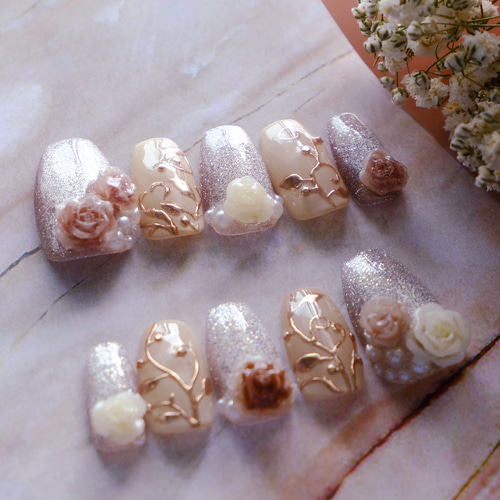 バラの花ネイル（No.8）｜薔薇ネイル｜ウェディングネイル｜ブライダル