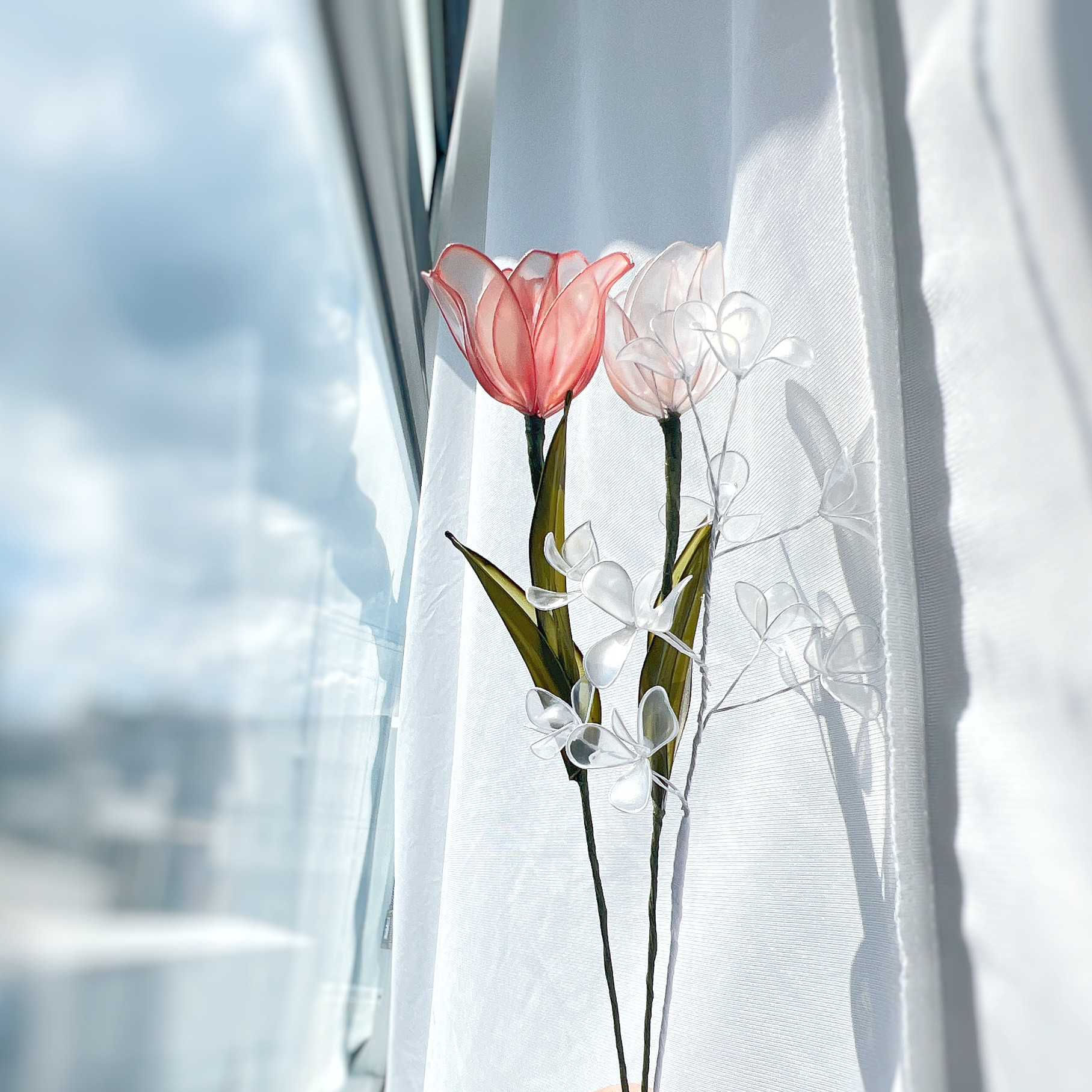 専用　カサブランカチューリップかすみ草　クレイフラワーレンジ　クレイフラワー All processes of clay baby's breath. クレイかすみ草の全工程