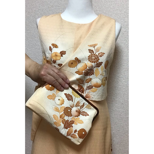 113☆訪問着☆着物リメイク☆ワンピース＆クラッチバッグ☆M☆一点物