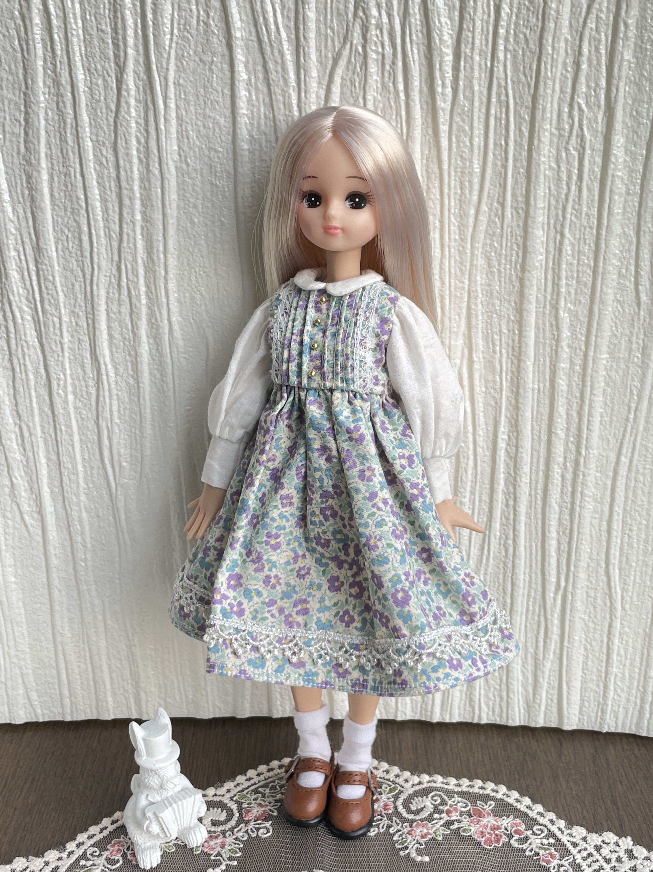 リカちゃん オビツ22 22cmドール服 青い花柄のワンピース その他