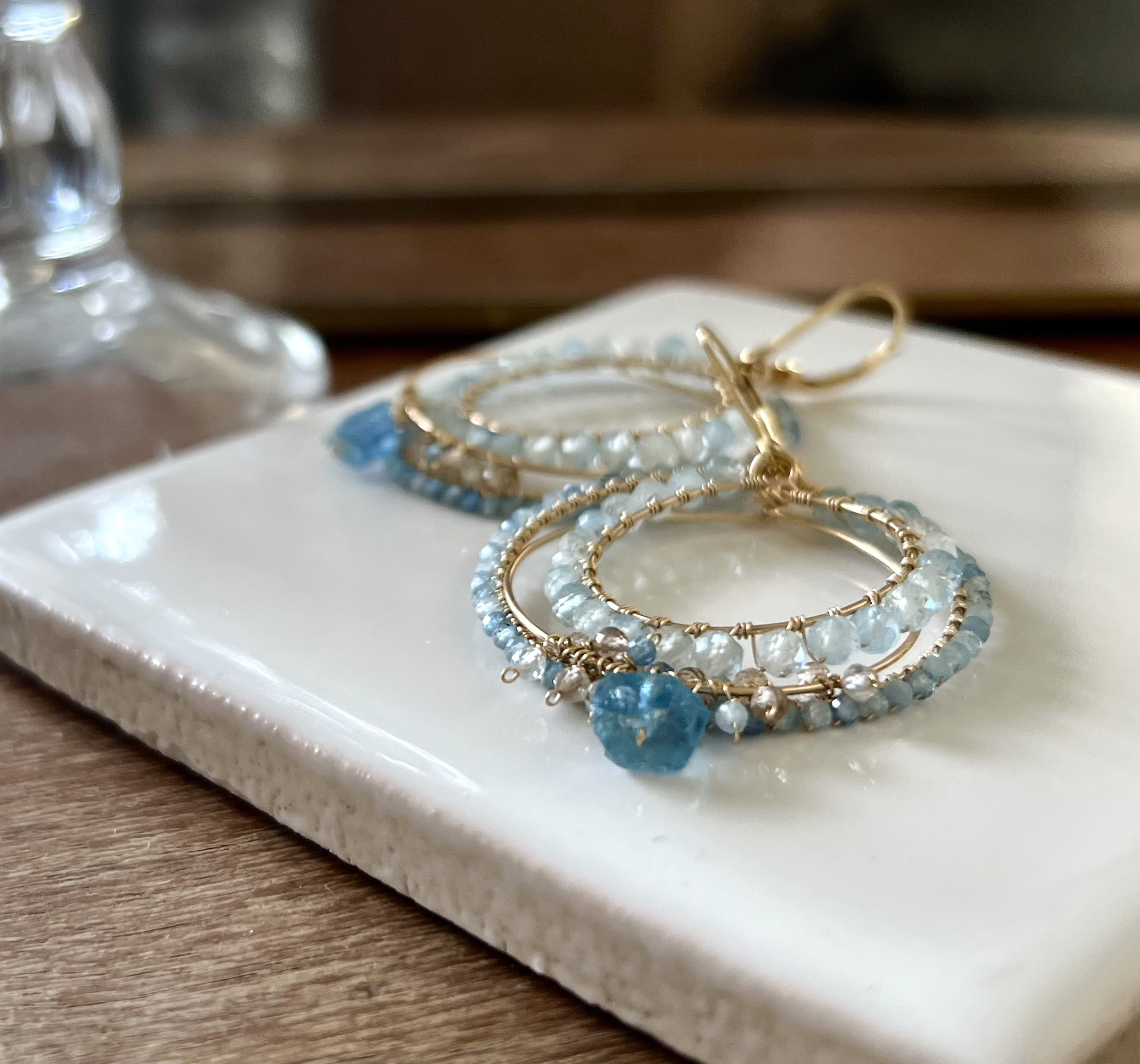 フープ 着せ替えチャーム/ピアス/イヤリング【アクアマリン】14kgf 3月誕生石 ブルー