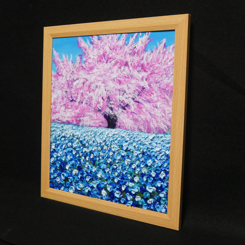 油絵 油彩 油彩画 絵 絵画 【桜とネモフィラ】 絵画 HR 通販