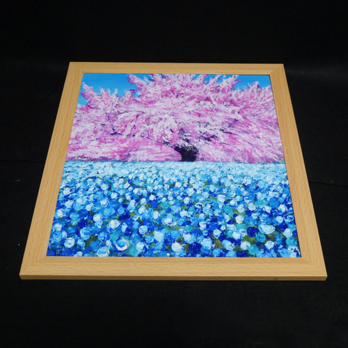 油絵 油彩 油彩画 絵 絵画 【ネモフィラと桜】 油絵 油彩 油彩画 絵 絵画 【桜とネモフィラ】 絵画 HR 通販