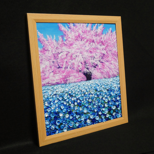 油絵 油彩 油彩画 絵 絵画【ネモフィラと藤の花】 油絵 油彩 油彩画 絵 絵画 【桜とネモフィラ】 絵画 HR 通販