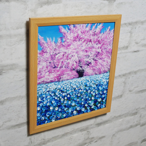 油絵 油彩 油彩画 絵 絵画 【桜とネモフィラ】 絵画 HR 通販