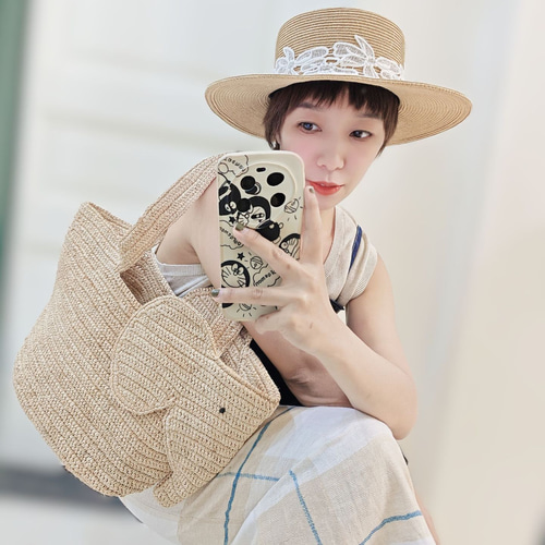 数量限定】ハンドメイドエレファントラフィアバッグ