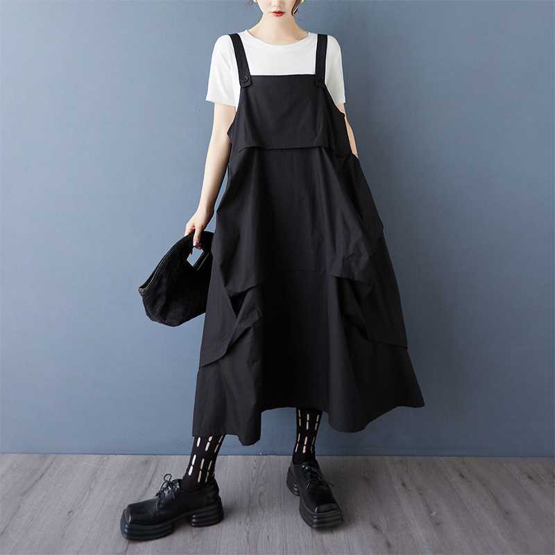 暗黒風不規則なプリーツデザイン感ゆったりした肩紐調節可能なベストスカート 10,064円