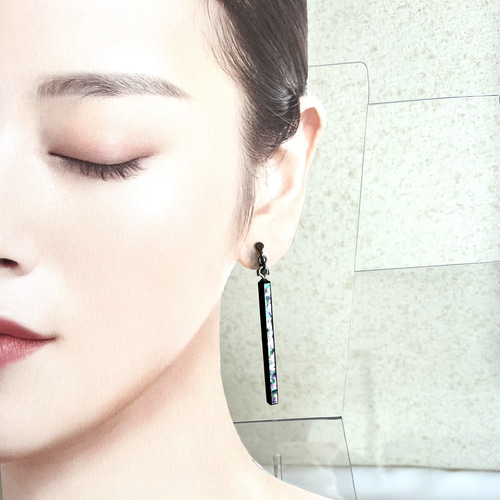 漆と貝の揺れる螺鈿イヤリング5cm イヤリング・ノンホールピアス Atsu