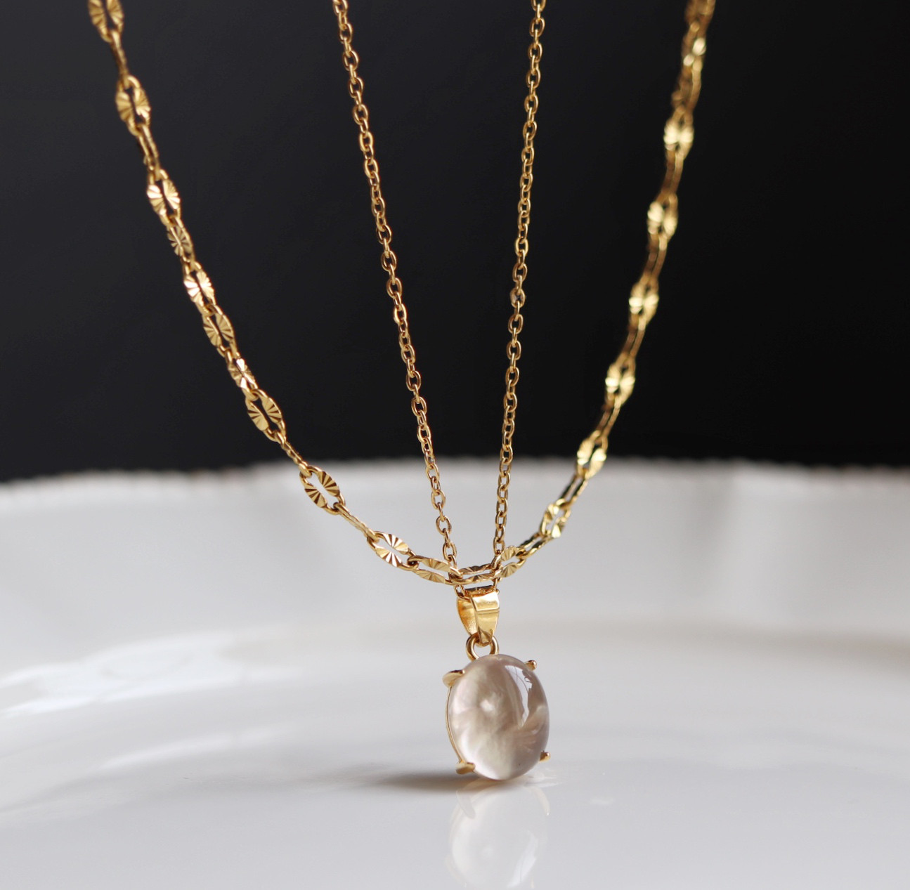 2点セット＊スモーキークォーツとペタルチェーンネックレス