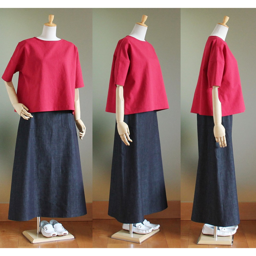 c_o_c_o_r_o　（赤）麻のフレアシャツ　布帛のフレアシャツ　体のラインを拾わないプルオーバー