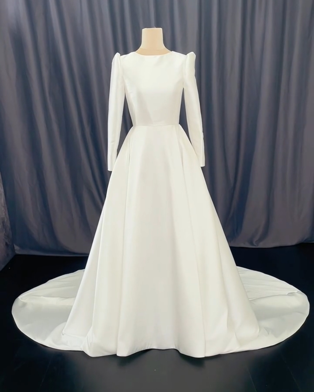 新作　長袖　優雅　ジュエル　ファスナー　くるみボタン　トレーン　クラシカル　サイズオーダー　パーティードレス前撮り披露宴