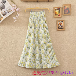 新しい夏のハイウエストA字型の腰の小さな花の多用途のシフォンミッドレングススカートプリーツスカートの女性のためのスカート