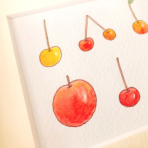 さくらんぼ（一点ものイラスト原画）（木の額縁付き） イラスト