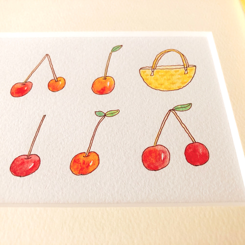 さくらんぼ（一点ものイラスト原画）（木の額縁付き） イラスト