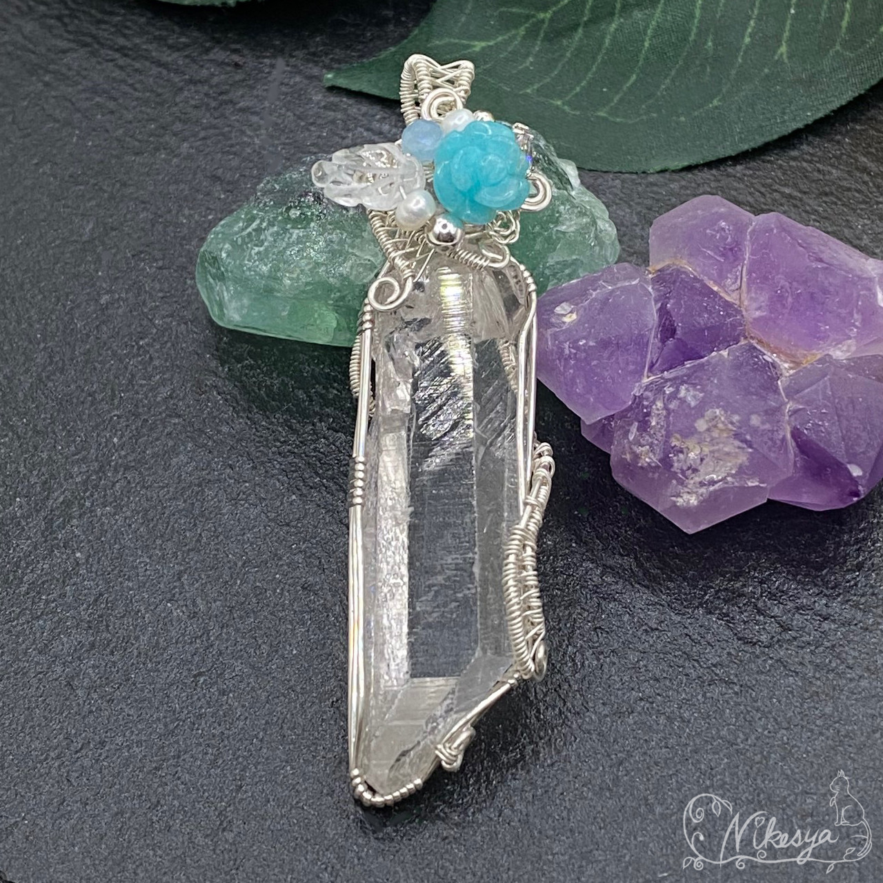 【Silver Filled】 ポイント水晶のペンダントトップ【ワイヤーアクセサリー】【一点もの】【送料無料】