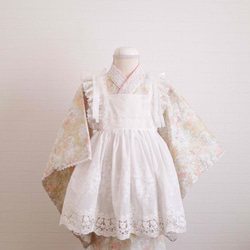 Ribbonエプロン被布《ホワイト》七五三/着物/被布 2枚目の画像