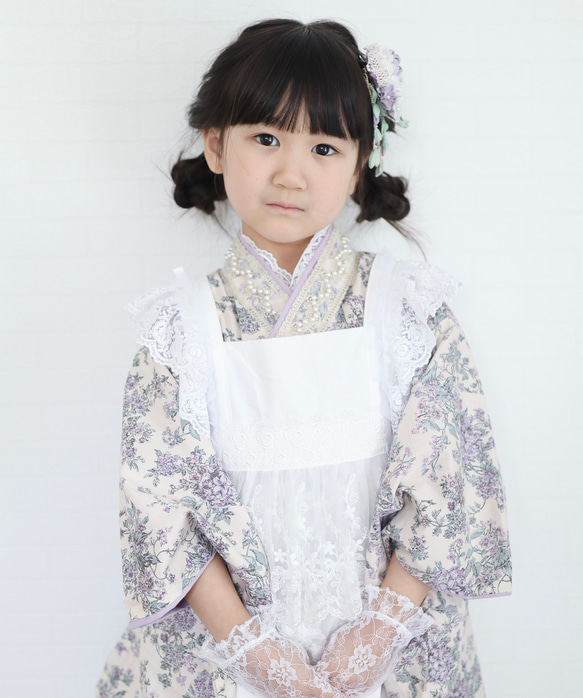 Ribbonエプロン被布《ホワイト》七五三/着物/被布 8枚目の画像