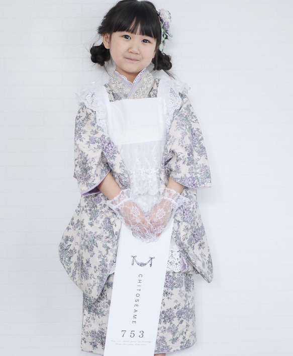 Ribbonエプロン被布《ホワイト》七五三/着物/被布 7枚目の画像