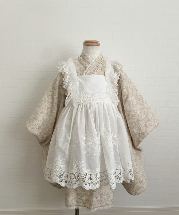 Ribbonエプロン被布《ホワイト》七五三/着物/被布 6枚目の画像