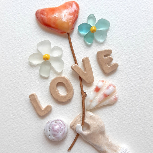 ハートの花〉貝殻・シーグラスアート その他アート moon 通販 19213328