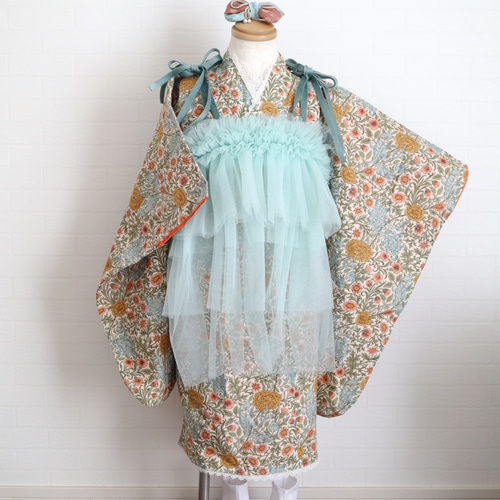 Ribbonチュール被布《ミント》七五三/着物/被布 子供服 Coco