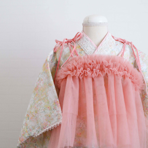 被布エプロン【￼ミルキーピンク】被布ドレス　チュール被布　被布　七五三　子供着物 被布エプロン【￼ミルキーピンク】被布ドレス チュール被布 被布