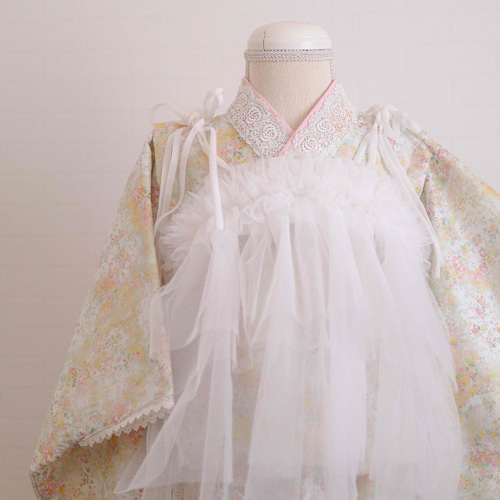 Ribbonチュール被布《ホワイト》七五三/着物/被布 子供服 Coco bebe