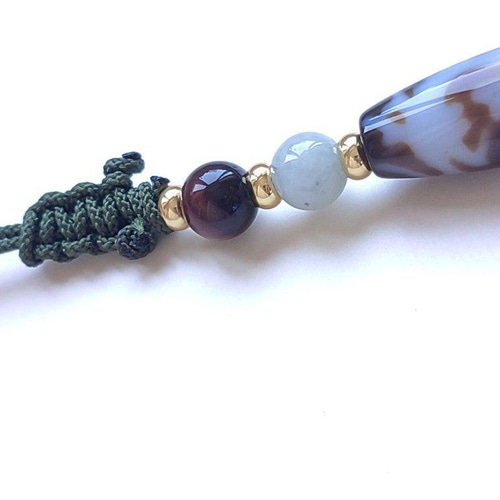 ◇神玉持ち龍神天珠と糸魚川翡翠・タイガーアイ・水晶御守り