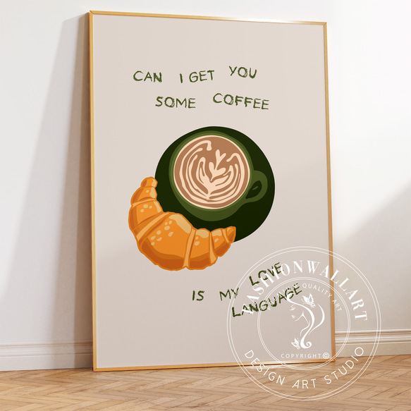 アートポスター カフェアート コーヒーラテクロワッサン 英語