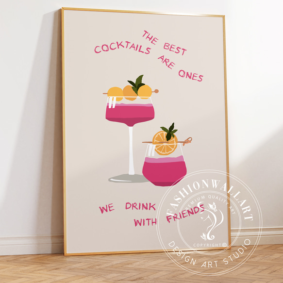 アートポスター 英語カクテルアート 友達と乾杯モチーフ 北欧ミニマルモダン感調 6575 3枚目の画像