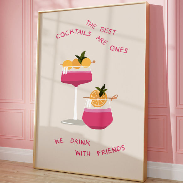アートポスター 英語カクテルアート 友達と乾杯モチーフ 北欧ミニマルモダン感調 6575 5枚目の画像