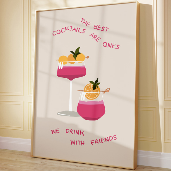 アートポスター 英語カクテルアート 友達と乾杯モチーフ 北欧ミニマルモダン感調 6575 1枚目の画像