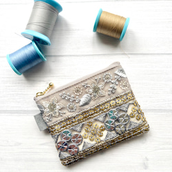 377 インド刺繍チュール生地　メッシュミニポーチ 377 インド刺繍チュール生地 メッシュミニポーチ