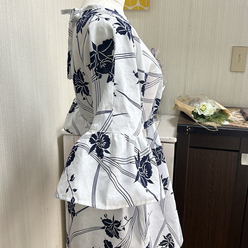 浴衣 反物 ハイウエスト 後ろリボン フレア袖 チュニック