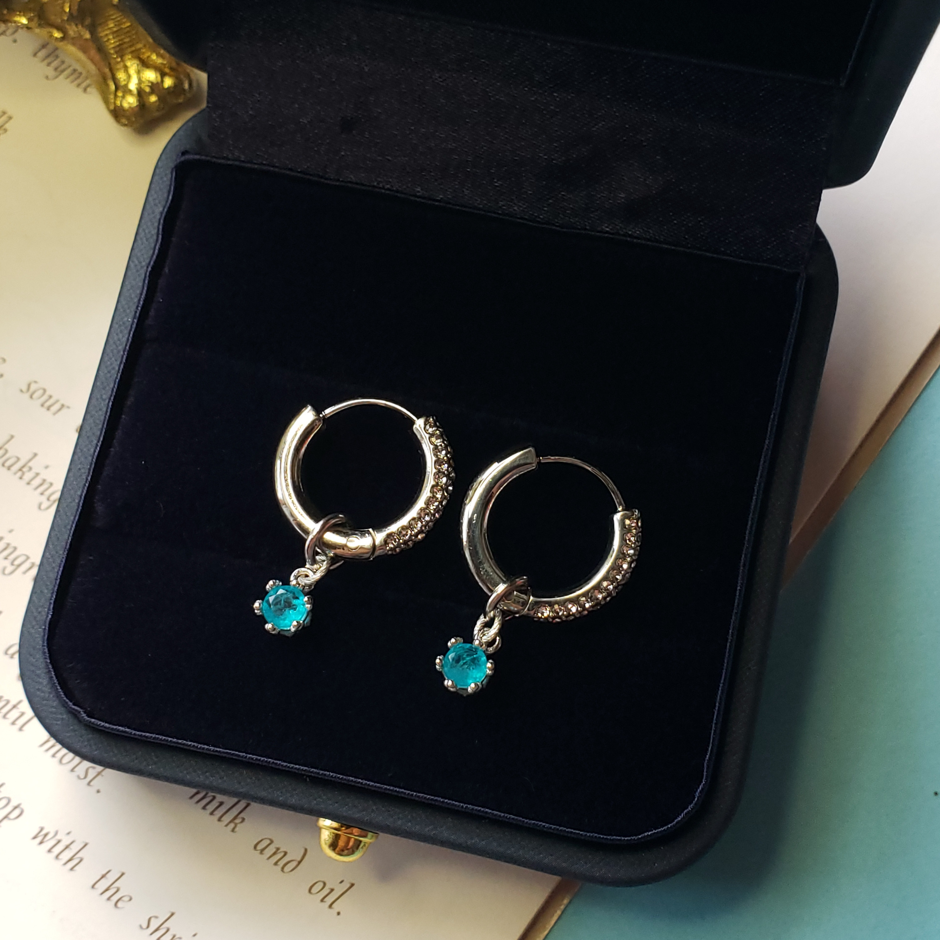 SUS316L　フープピアス　パライバトルマリン　人工宝石　ラウンド　4mm　パライバブルーダブレット