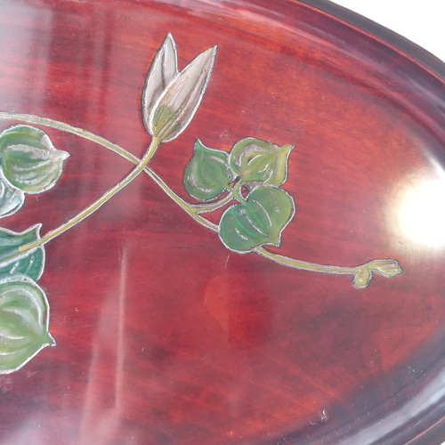 木製楕円形盆 赤色内側 お盆 木製 楕円形 テッセンを彫りこんだ讃岐彫 母の日 お盆・トレイ