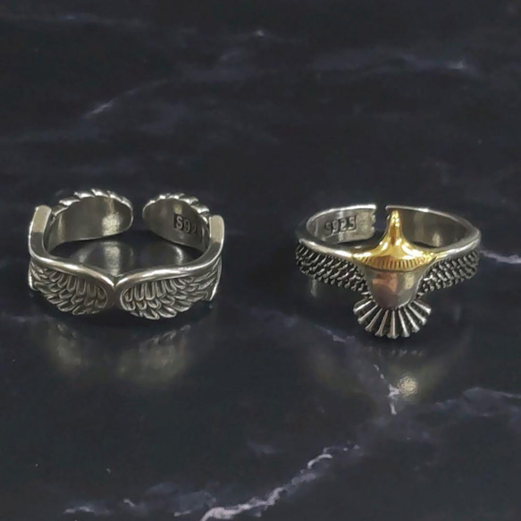 特別価格　silver925 刻印　メキシカンリング　２点セット　メンズ　指輪　フリーサイズ　羽　ワシ　silver　銀 1枚目の画像