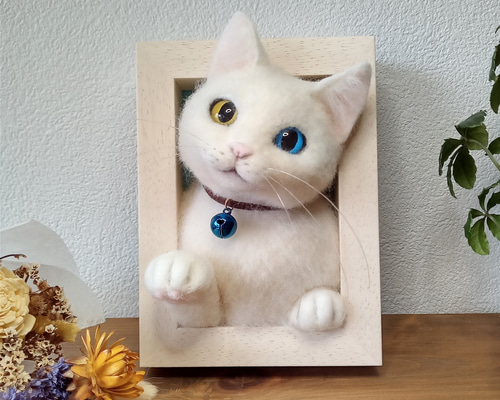 羊毛フェルト 猫 (期間限定7/24まで) 【おかえりの入り口】 白猫親子